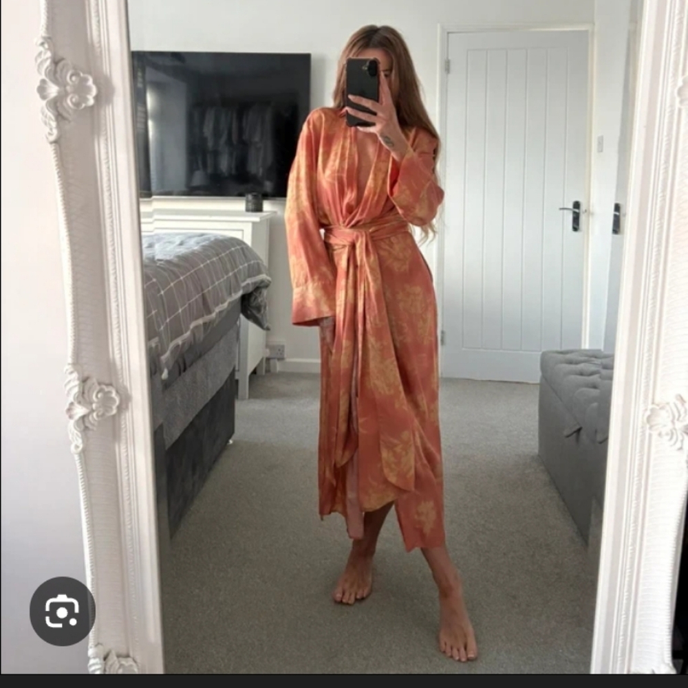 Women's Satin Maxi Wrap Dress - Burnt Orange Floral - Picture 1 of 7